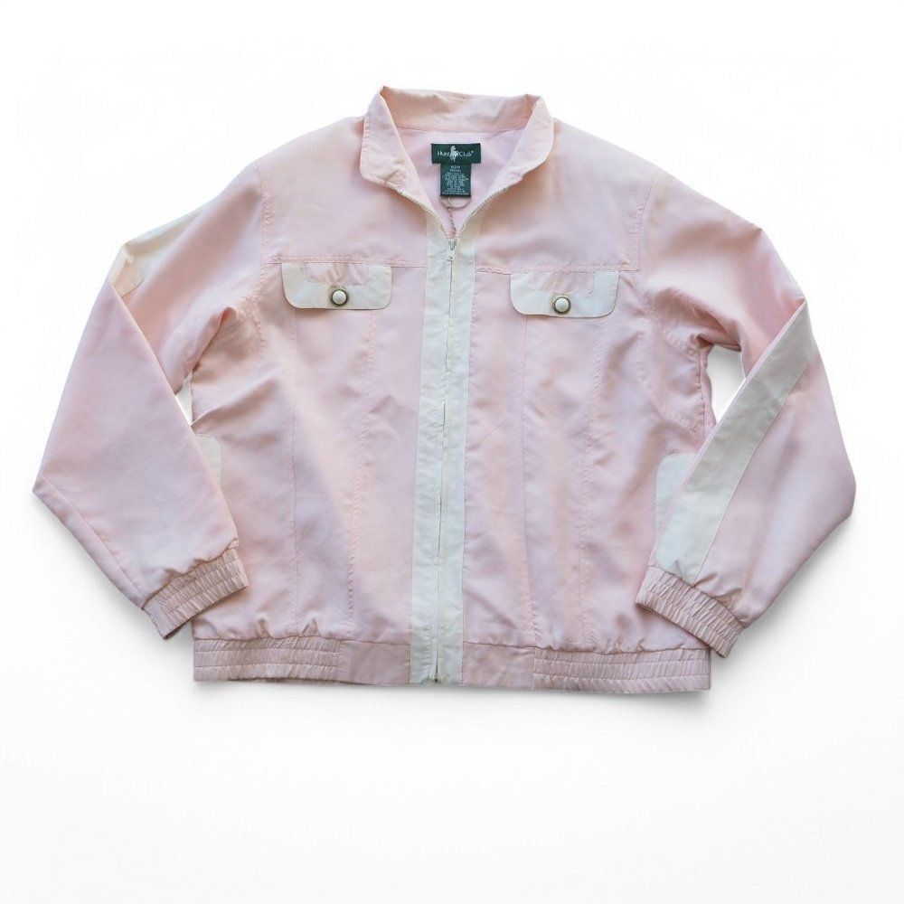 Hunt‎ Club Vintage 80s 90s Silk Full Zip Jacket Pale Pink / Cream Women's M
